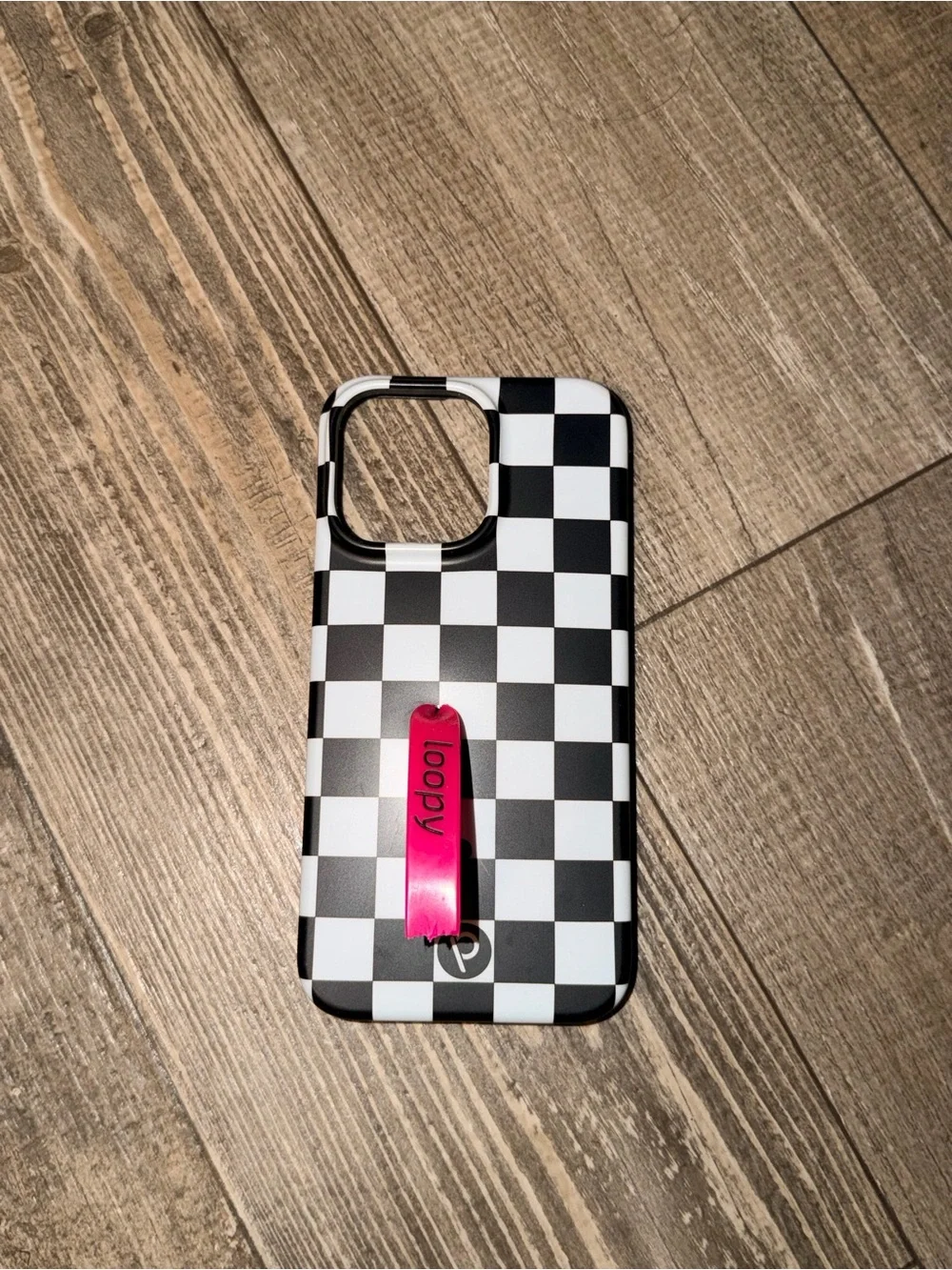 Loopy Case Black & White Checkerboard Phone Case with Hot Pink Loop